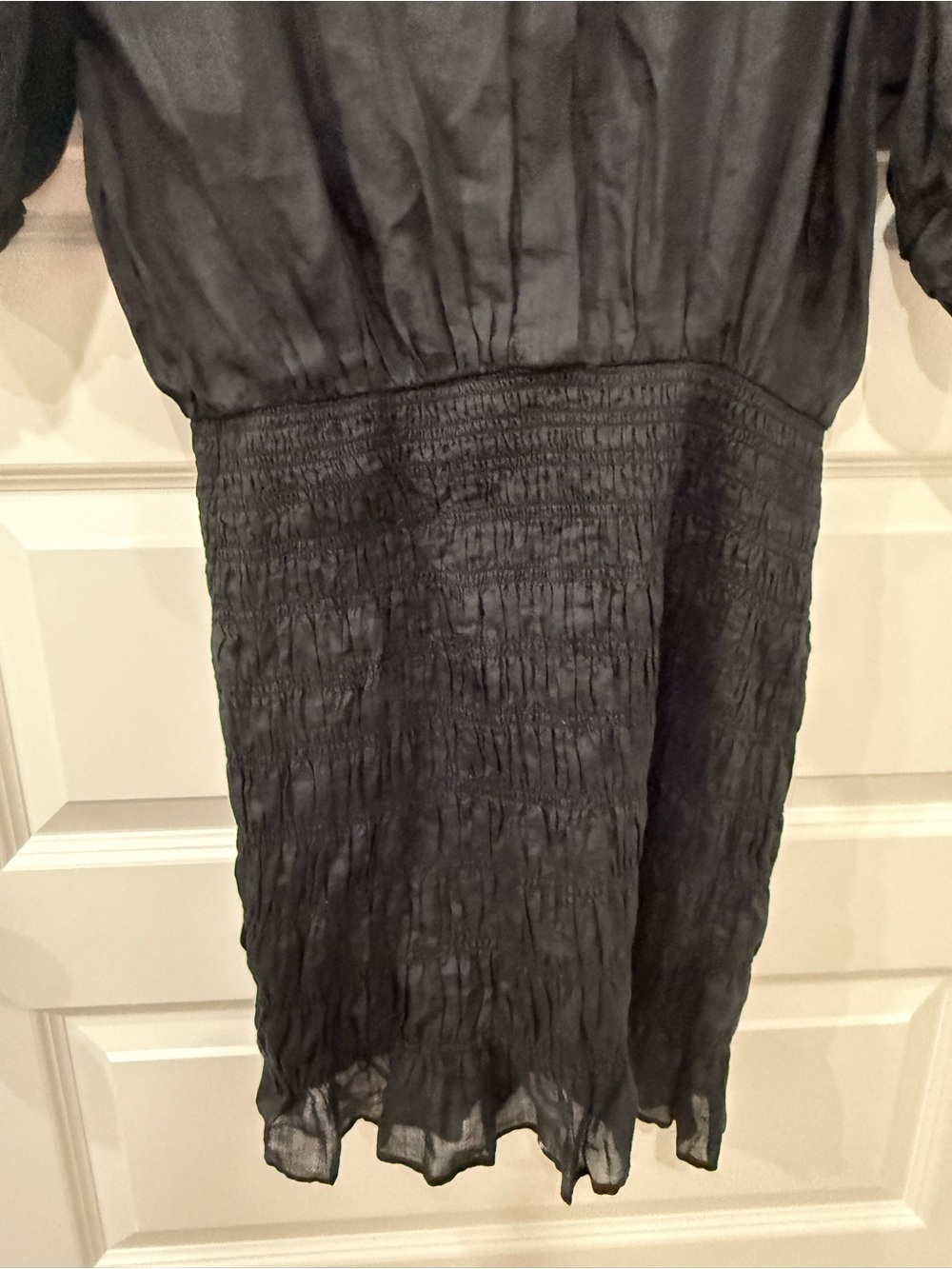 FRAME Le Drop Waist Smocked Linen Mini Shirt Dress Washed Black - Picture 4 of 8